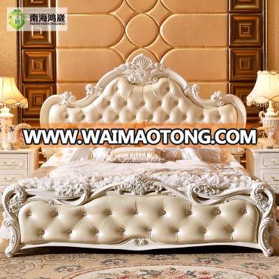 Luxury White French Baroque Barocco Style Hand Carved Wood Leather Adjustable Queen Double Hydraulic Gas Lift up Storage Box Bed