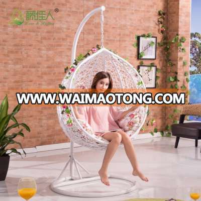 Cheap price indoor outdoor patio rattan wicker hanging egg swing chair with metal stand